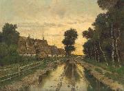 Karl Heffner Nach dem Unwetter: Bauernkaten entlang einer Dorfstrasse im Herbst oil on canvas